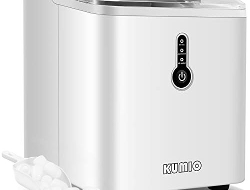 KUMIOMquinadeHieloconTanquede15L12kgen24h9HielosGruesosenFormadeBalaListosen69MinutosMaquinadeHacerHieloparaFiestaenCasaCucharayCestadeHieloBlanco