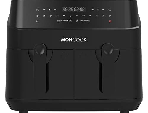 MONCOOKFreidoraDeAireDoble45Lx2ZonasIndependientesAcabadoInteligenteCocinaporDosLadosPantallaLEDDigitalcon12ProgramasPreestablecidosFreidoraSaludableSinAceite