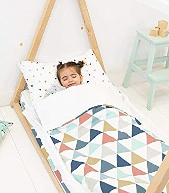 SokiosSacoNrdicoPirineos15AlegreEstampadodeTringulosMultiColorSacoAlmohadaBajeraCAMA90X190Conrellenode125grFibraAirbel