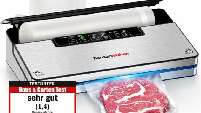 Bonsenkitchen Envasadora al Vacío, Maquina al Vacio con 5 modos, 8 L/min, Tecnología Globefish para
