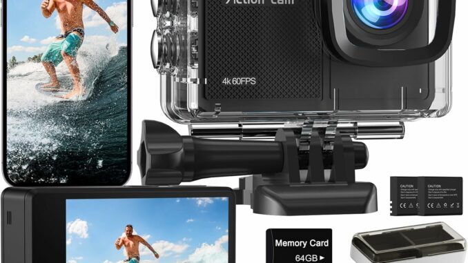 Cámara Deportiva 4K60FPS con Tarjeta 64GB,131FT Cámara Subacuática con 8X Zoom,48MP HD WiFi