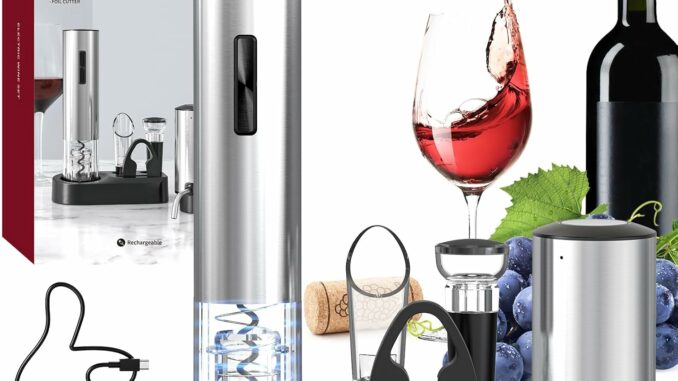 CIRCLE JOY Juego de Abrebotellas Eléctrico 6 en 1 con Sacacorchos recargable y aireador de vino,
