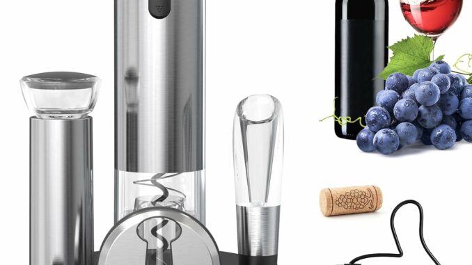 CIRCLE JOY Sacacorchos Eléctrico 7 en 1, Abridor de Vino Recargable con Soporte de Carga,