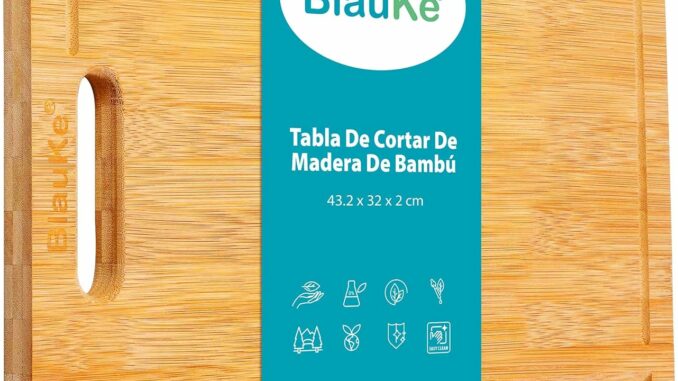 Compra BlauKe® Tabla de Cortar para Cocina, Madera de Bambú (Grande 43x32cm) – Bandeja para Servir