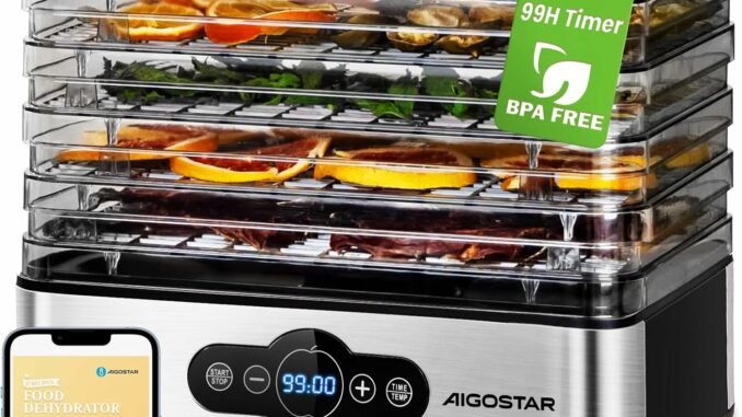Deshidratador de Alimentos 240W Aigostar Crispy, Deshidratador con 5 Bandejas Altura Regulable,