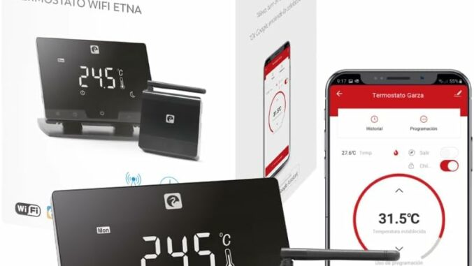 Garza – Termostato de 2 Hilos Wi-Fi Inteligente para Caldera y Calefacción, con Adaptador, Medidor