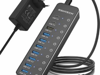 Hub USB Alimentación, RSHTECH Hub USB 3.2/USB C 10 Puertos con Puertos Datos USB-A 3.2 y 2X USB-C