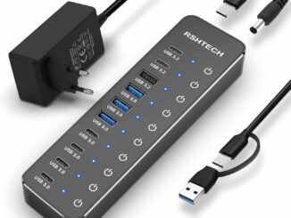 Hub USB Alimentado, RSHTECH 10 Puertos Hub USB 3.2/USB C con 3X 10Gbps Data Port (2C+1A), 7X 5Gbps