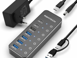 Hub USB Alimentado, RSHTECH Hub USB 3.2/USB C de 7 Puertos con 3 * 10Gbps Puertos Datos (USB-A,