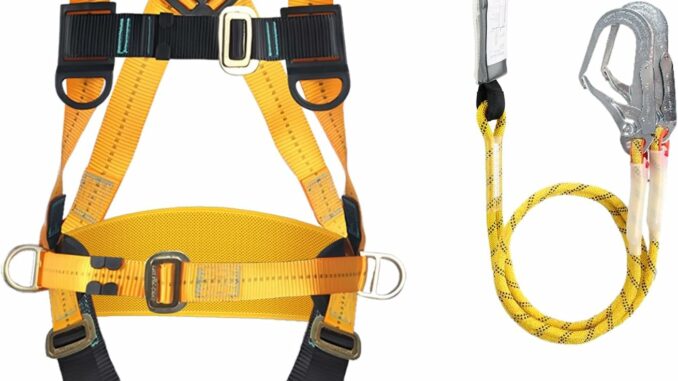 JAOGAUS Arnés de seguridad anticaídas con doble cuerda y ganchos, arnes corporal ajustable para