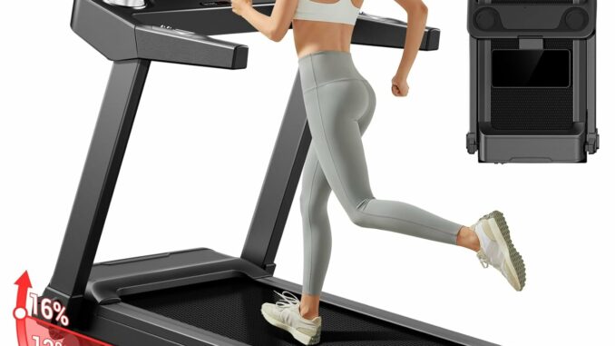 LONTEK Cinta de Correr Plegable con Inclinación 16%, 14 KM/H Cinta de Andar con Frecuencia