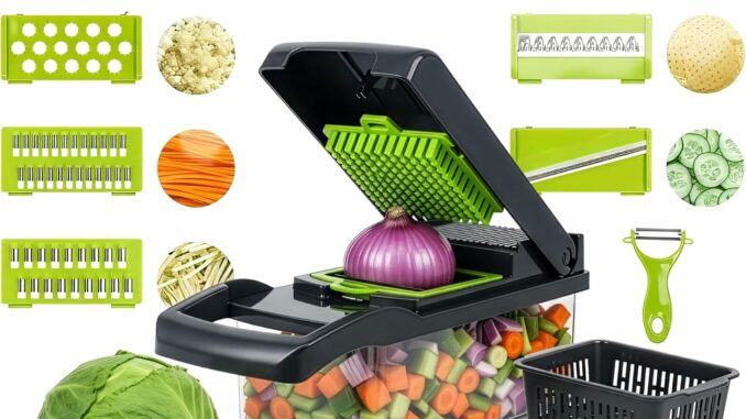 Mandolina Cocina 16 en 1 – Picadora Manual – Cortador Verduras y Patatas – Rallador Multifunción