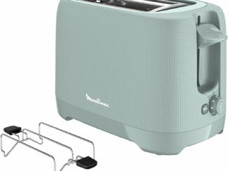 Moulinex Morning Plus – Tostador 2 ranuras, calentador para pan y croissants, 7 niveles de tostado,