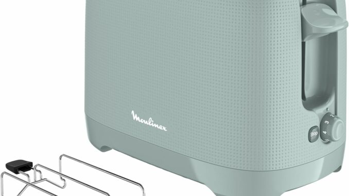 Moulinex Morning Plus – Tostador 2 ranuras, calentador para pan y croissants, 7 niveles de tostado,