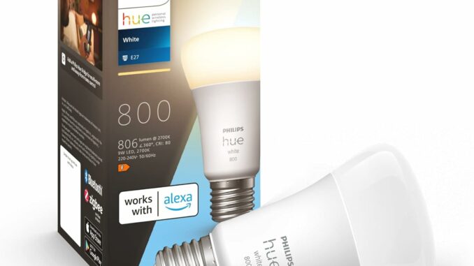 Philips Hue – Bombilla led inteligente, casquillo E27, Luz cálida regulable, 9W – 800 lumens,