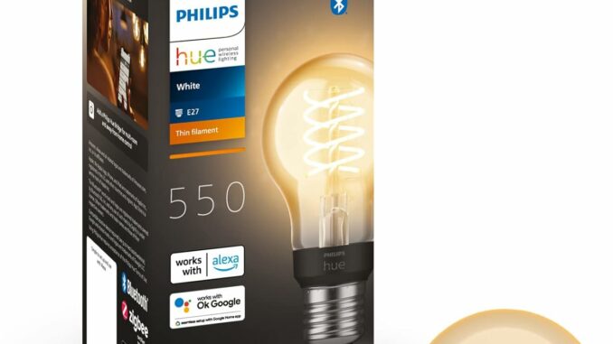 Philips Hue – Bombilla LED Inteligente de Filamento, Luz Blanca Regulable, casquillo E27, 7.2W 550
