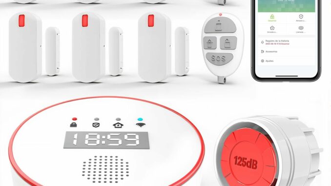 Kit Alarma casa 5 GHz WiFi - con Reloj y App Gratis - Completo 1 Sirena 125dB - 6 Sensores Puerta/Ve - Kit