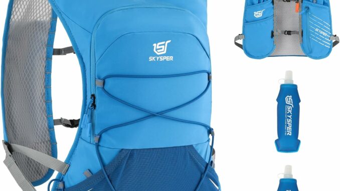SKYSPER Chaleco de Hidratación Running 12L, Chaleco Ligero con 2 Botellas 500ML y Diseño