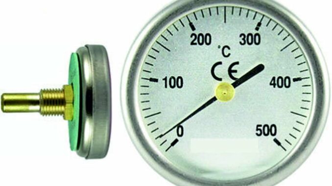 Termómetro para puertas de horno de leña, escala de 0 a 500ºC, diámetro de la esfera 35 mm. vaina