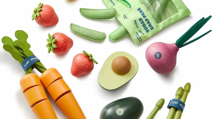 Tiny Land Frutas y Verduras Juguete de Madera para Cortar – Set 7 Piezas Alimentos Juguete Montessori, Accesorios