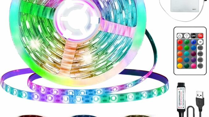 Tira de luces LED con batería, 3 metros, tira de LED RGB 5050 de 90 LED, tira de LED alimentada por