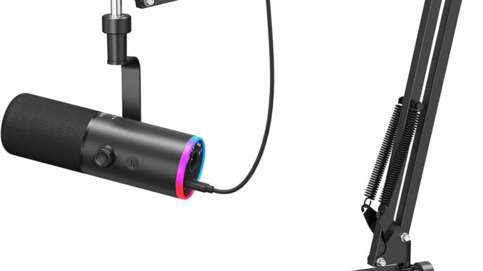 TONOR Microfono de Gaming Dinámico para PC, Micrófono Cardioide Streaming XLR/USB con Brazo para