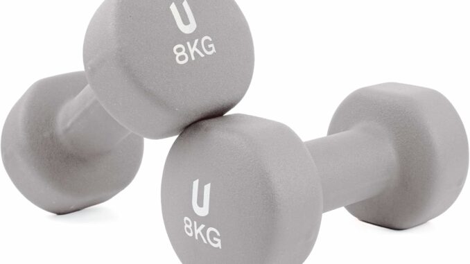 unycos – Par de Mancuernas Antideslizantes de Neopreno, Pesas【8 kg】Ergonómicas con Diseño Redondo y