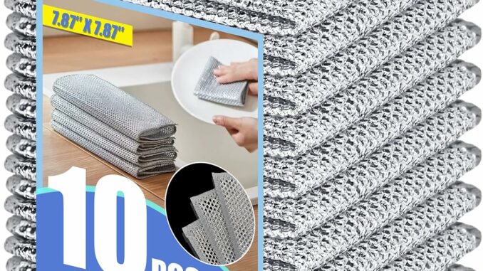 Weishuo 10 Piezas Estropajo Aluminio Paños de Alambre Metalico Doble Capa Antiarañazos – Reutilizables Paños de