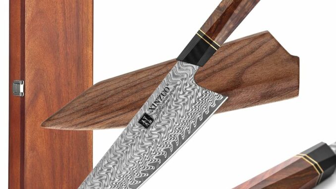 XINZUO 21.5cm Cuchillo de Chef Acero de Damasco, Cuchillo de Cocina Kiritsuke Forjado a Mano