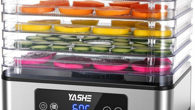 YASHE Deshidratador de Alimentos, 5 Bandejas de Acero Inoxidable, Temporizador y Temperatura