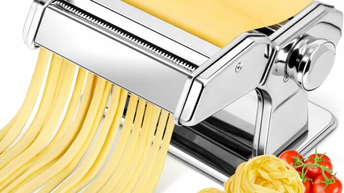 YASHE Máquina de Pasta, Manual Pasta Maker, 7 Grosor Ajustable, 2 Cortador de Masa de Ancho, Acero